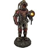 Veronese Design 10 5/8" Tall Steampunk Skeleton in Diving Suit Statue LED Lighting Diving Bell Statue Cold Cast Resin Antique Bronze Finish Sculpture