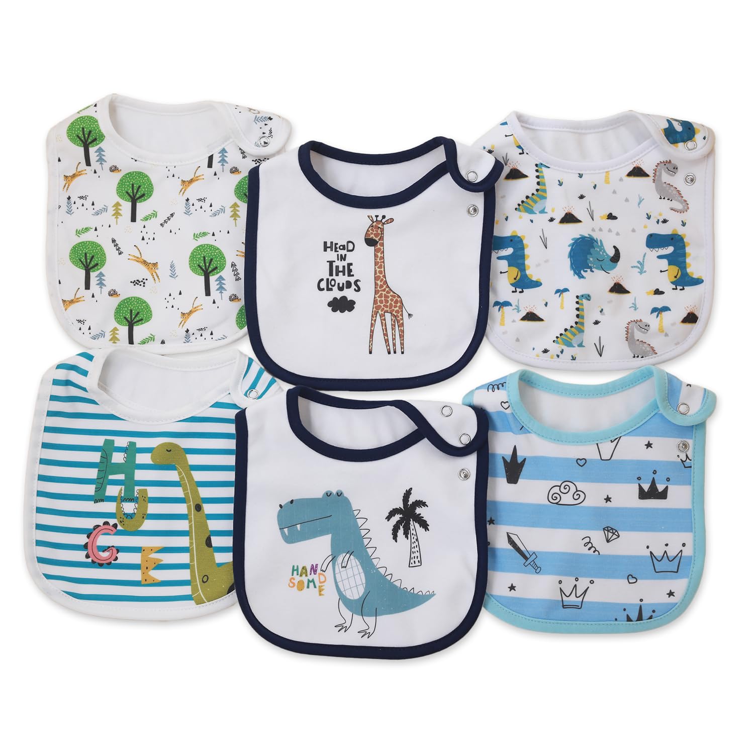Maiwamita 6 Pack Waterproof Cotton Baby Bibs for Girls Boys for Drooling Eating with Snaps (multi8)