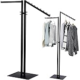 Ripeng 2 Way Clothing Rack with Straight and Slant Arms Heavy Duty Clothes Garment Rack for Retail Restaurants Storage Display, Adjustable from 48 Inch to 72 Inch(Black)
