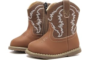 BMCiTYBM Baby Cowboy Cowgirl Boots Infant Western Boots Toddler Boys Girls Round Toe Riding Mid Calf Boots All Seasons for 6 9 12 18 24 Months