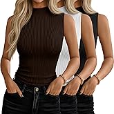 Xaatren 3 Pack Women's Sleeveless Mock Turtlenecks Shirts, Ribbed Stretch Slim Fitted Tank Top Basic Lightweight Bustier Tee