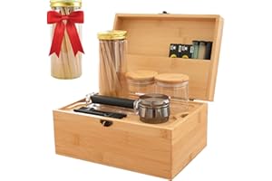 Coozyupper Large Bamboo Storage Box with Removable Tray Kit - Decorative Box Set, Glass Jars, and Accessories Wooden Storage Kit and Accessories Tool.Birthday Gifts.
