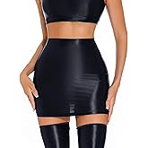 AUBIG Oil Glossy Mini Skirt for Women Sexy Shiny Bodycon Tight Pencil Dress Clubwear Party Hot Skirt