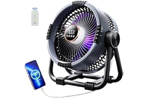 GOYIY Storm Outdoor Fan Camping Fan, Blowing 30 Feet (10 Meters) Far Big Cold Wind, Powered By 20000mAh Battery With Hook, LE