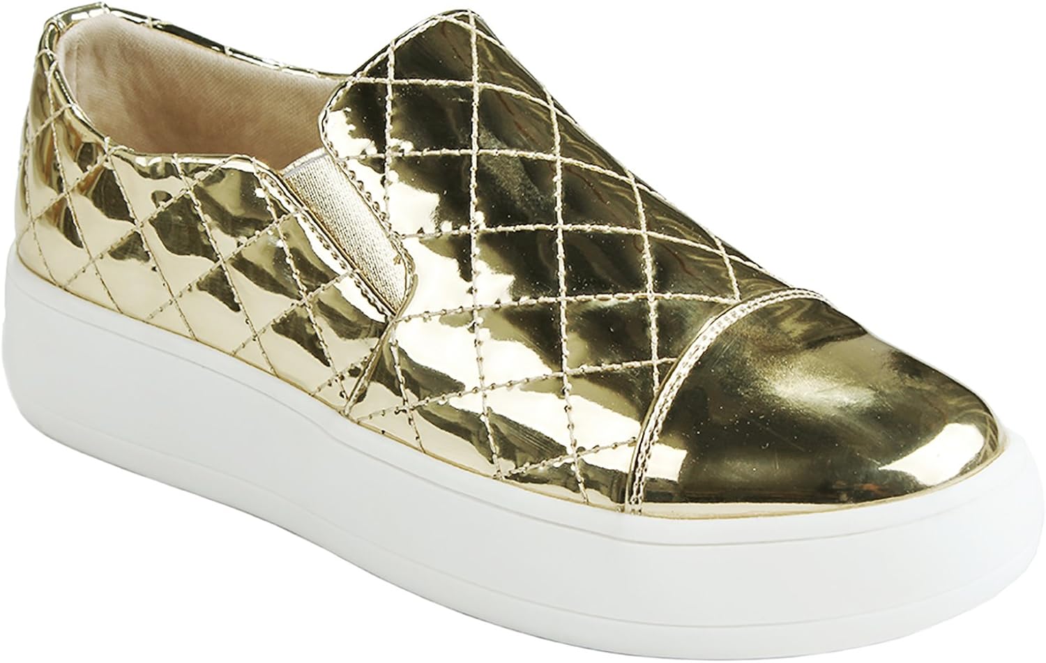 Women Gold SlipOn Quilted Leatherette Flatform Thick