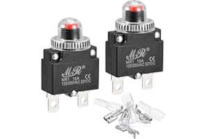 MECCANIXITY Circuit Overload Protector Kit 15A AC125/250V DC32V Push Button Thermal Circuit Breaker with Waterproof Caps 2 Se