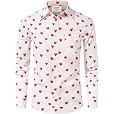 Arvilhill Men Valentine's Day Button Shirt Heart Graphic Long Sleeve Dress Shirts (S-3XL)