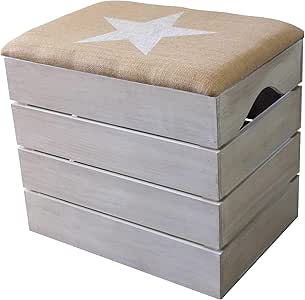 LIZA Line BAÚL de Madera (Blanco Envejecido), Banco de Almacenamiento