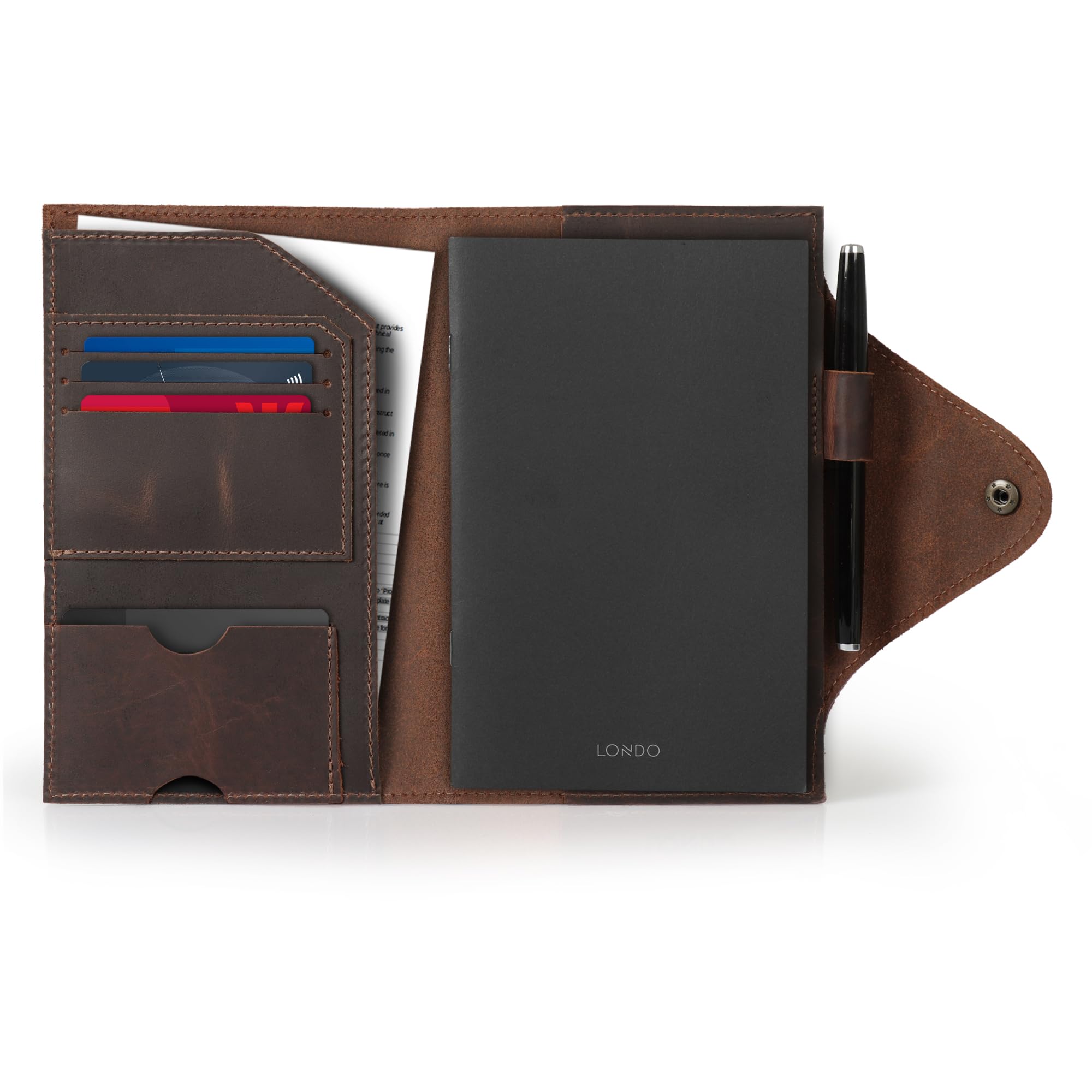 LONDO Genuine Leather Portfolio with Notepad and Snap Closure - Medium