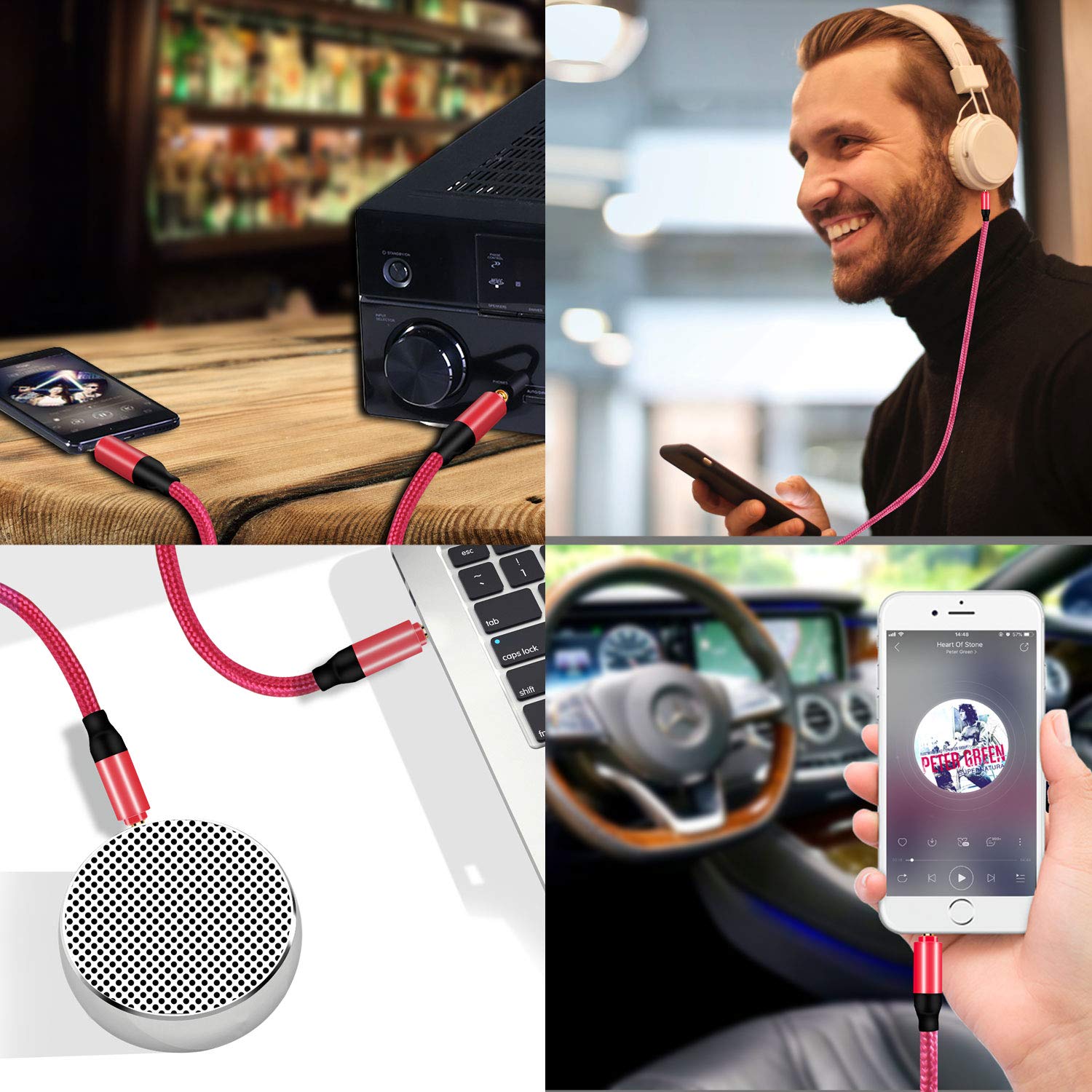 EVISTR 3.5mm Stereo Audio Cable [2Pack 6FT] Aux Cord Male to Male TRS 1/8 inch Jack Cables for Recorder, MP3 Player, Tablets, Headphones, Car & Home Stereos, Speakers More 3.5mm Audio Auxiliary Port