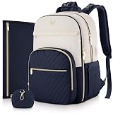 MOMUVO Diaper Bag Backpack, Quilted Baby Bag with Changing Pad & Stroller Straps & Pacifier Case, Large Travel Diaper Bags for Mom Dad, Blue Beige
