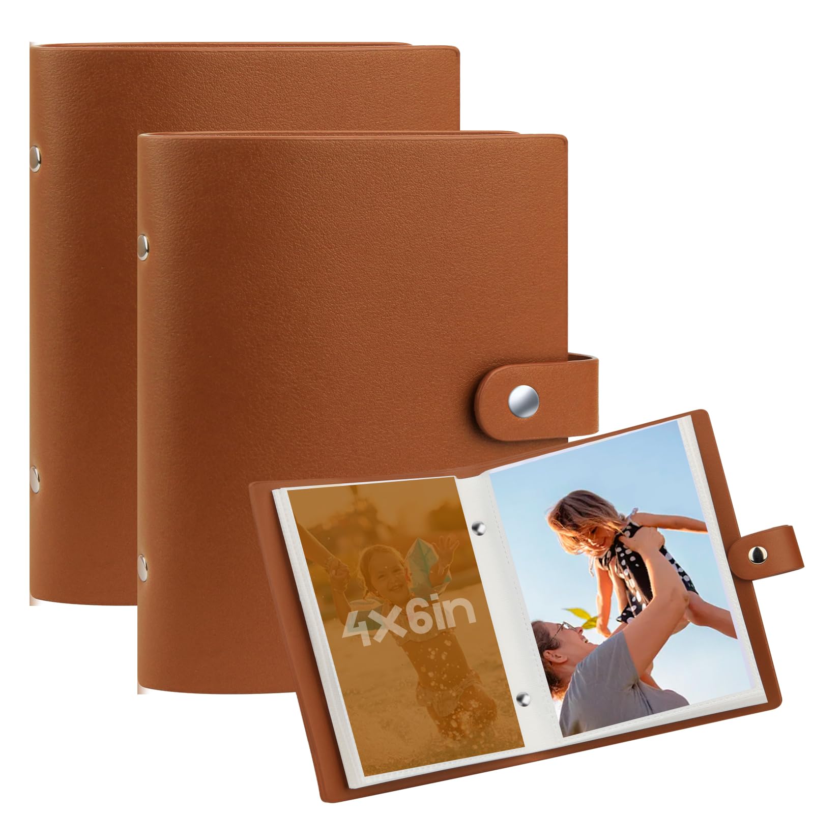 Photo 1 of 2 Pack Small Photo Album 4x6 Pictures - 52 Pocket Mini 4x6 Photo Book Leather Cover Album, Suitable for Family Wedding Boys Girls and Babies Storage (Brown)