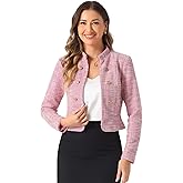 Allegra K Vintage Tweed Jackets for Women's Stand Collar Business Open Front Cropped Blazer Jacket