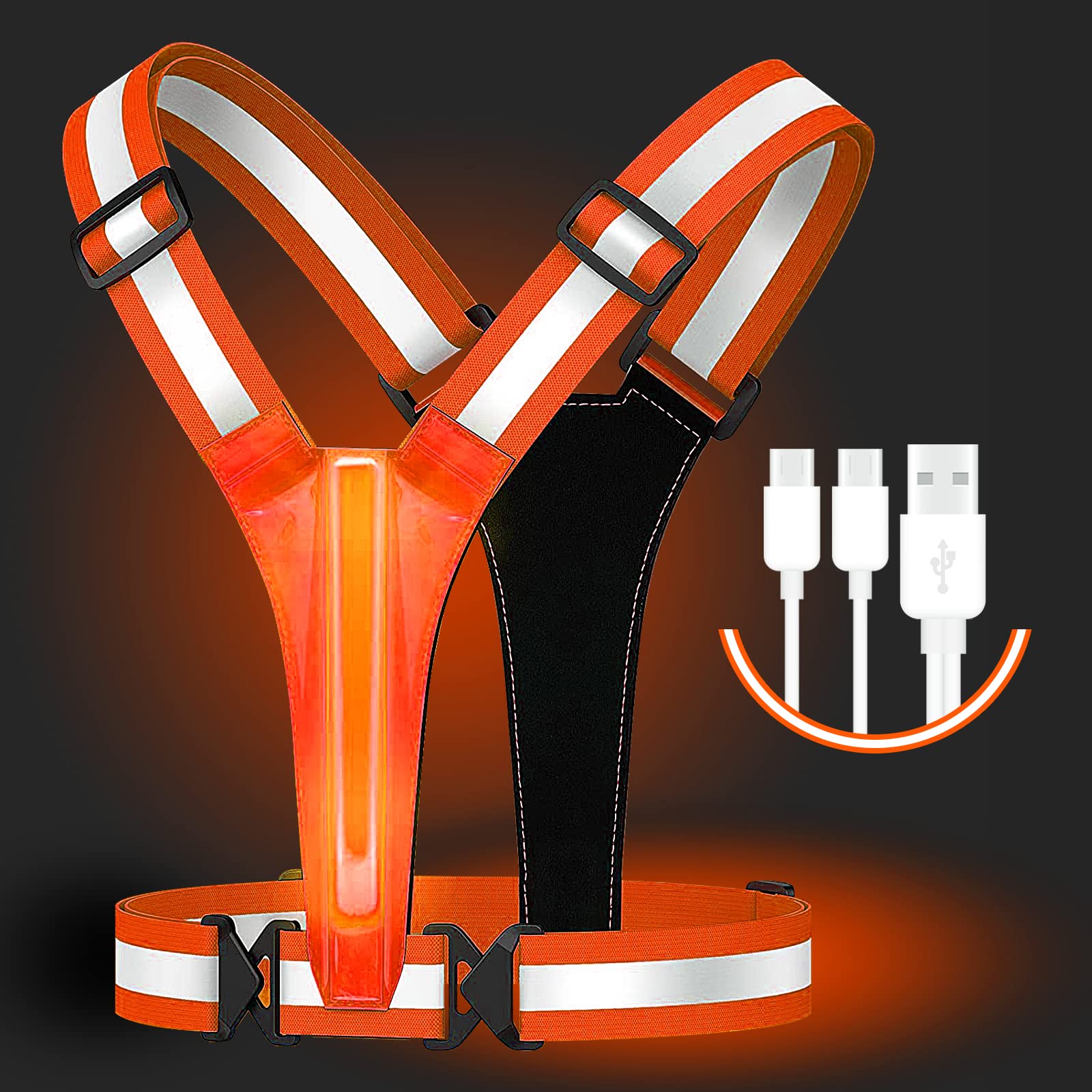 Photo 1 of Led Reflective Vest Running Gear,USB Rechargeable Light Up High Visibility Running Vest,6-11hrs Light with Adjustable Waist/Shoulder for Runners Walkers,Orange
