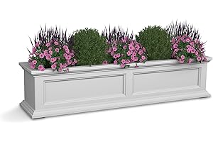 Mayne Fairfield 4ft Window Box - White - Durable Self Watering Resin Planter with Wall Mount Brackets, Plastic (5823-W)