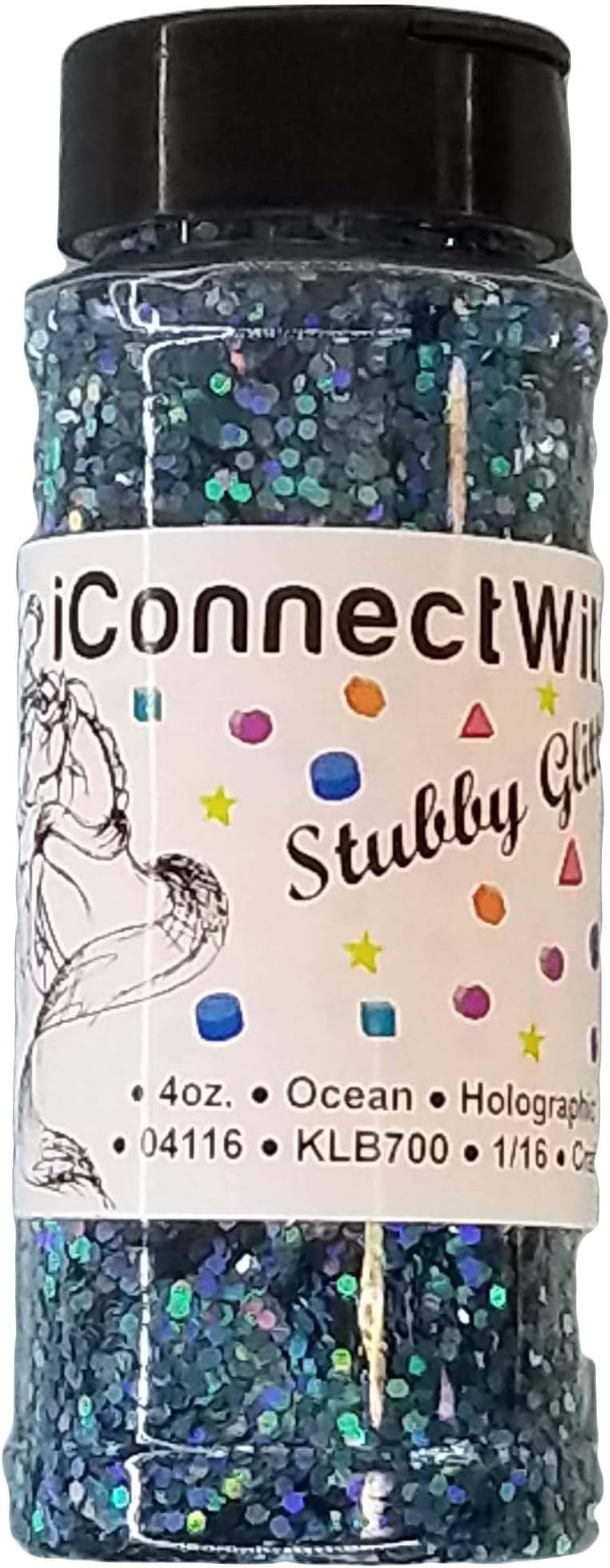 iConnectWith Glitter - Ocean Turquoise Blue, Stubby Holographic Glitter; Multi-use for Crafts, Decorations, Nail Art, Makeup, Tumblers, Resin Art, and DIY Projects