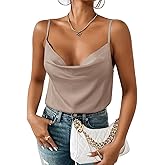 Aoulaydo Women's Spaghetti Straps V Neck Satin Camisole Cowl Neck Cami Tank Top Silk Camisole Sleeveless Blouses