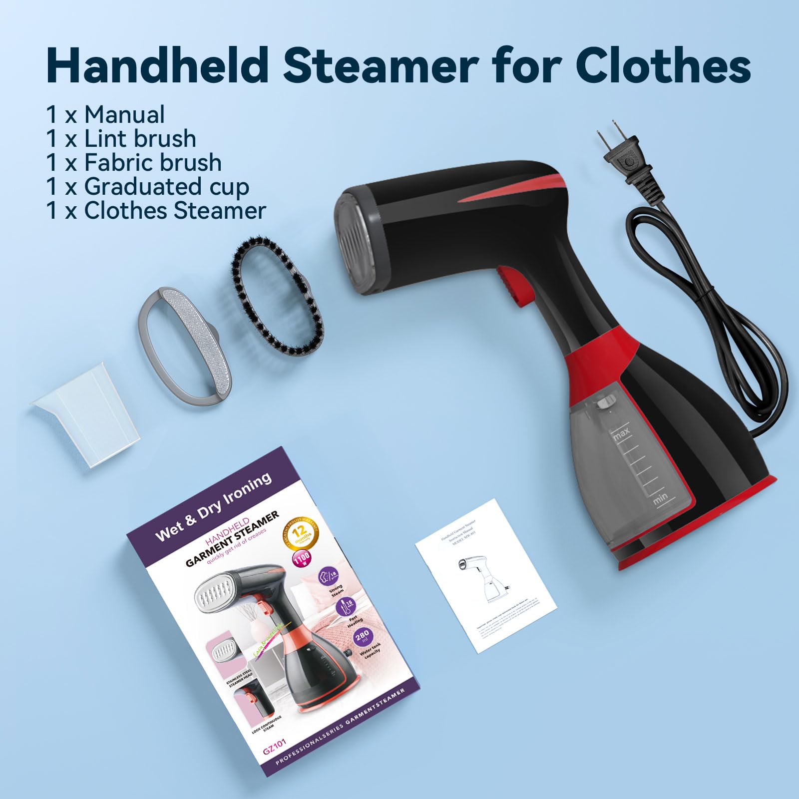 Looptop Garment Steamer - 15s Fast Heat-up Portable Steamer (Black)