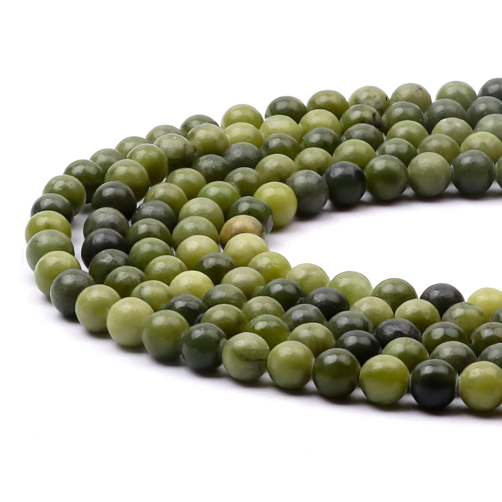 6mm Round Green Jade Gemstone Beads, 60-65pcs Loose Smooth Healing Power Stone Beads for Bracelet Necklace Jewellery Making and DIY Crafts, 1 Strand 15.5"
