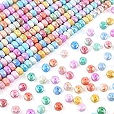 Wheel Shape Beads for Jewelry Making Supplies Colorful 8mm Glass Beads for Bracelets Aesthetic Pretty Faceted Round Loose Spacer Beads Bulk Earring Necklace Bracelet Crafts Bead Kit Beading Supplies