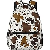 HKHEHOP Brown Cow Print Backpack For School Laptop Bags Bookbag Big Casual Daypack For Student Girls Boys Kids Teens Travel Sports Work