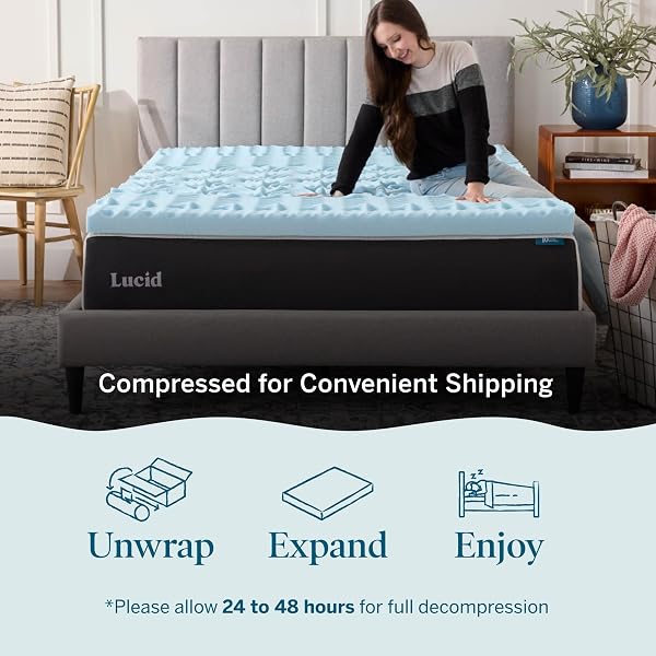LUCID 3 INCH GEL MEMORY FOAM MATTRESS TOPPER, TWIN XL SIZE – 5 ZONES – COOLING GEL INFUSION – CERTIPUR CERTIFIED FOAM