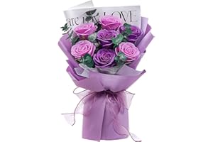 Polylove Roses Bouquet 7-Piece Soap Flower Scented Soap Roses Gift Box for Wife Mother Valentines Day Mothers Day Anniversary Birthday (Purple)