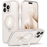 CAPRARO for iPhone 15 Pro Max Case with 360° Spin Magnetic Stand for Women, [Compatible with MagSafe] [Full Camera Protection] Cute Wave Translucent Matte Case for iPhone 15 Pro Max, Stone