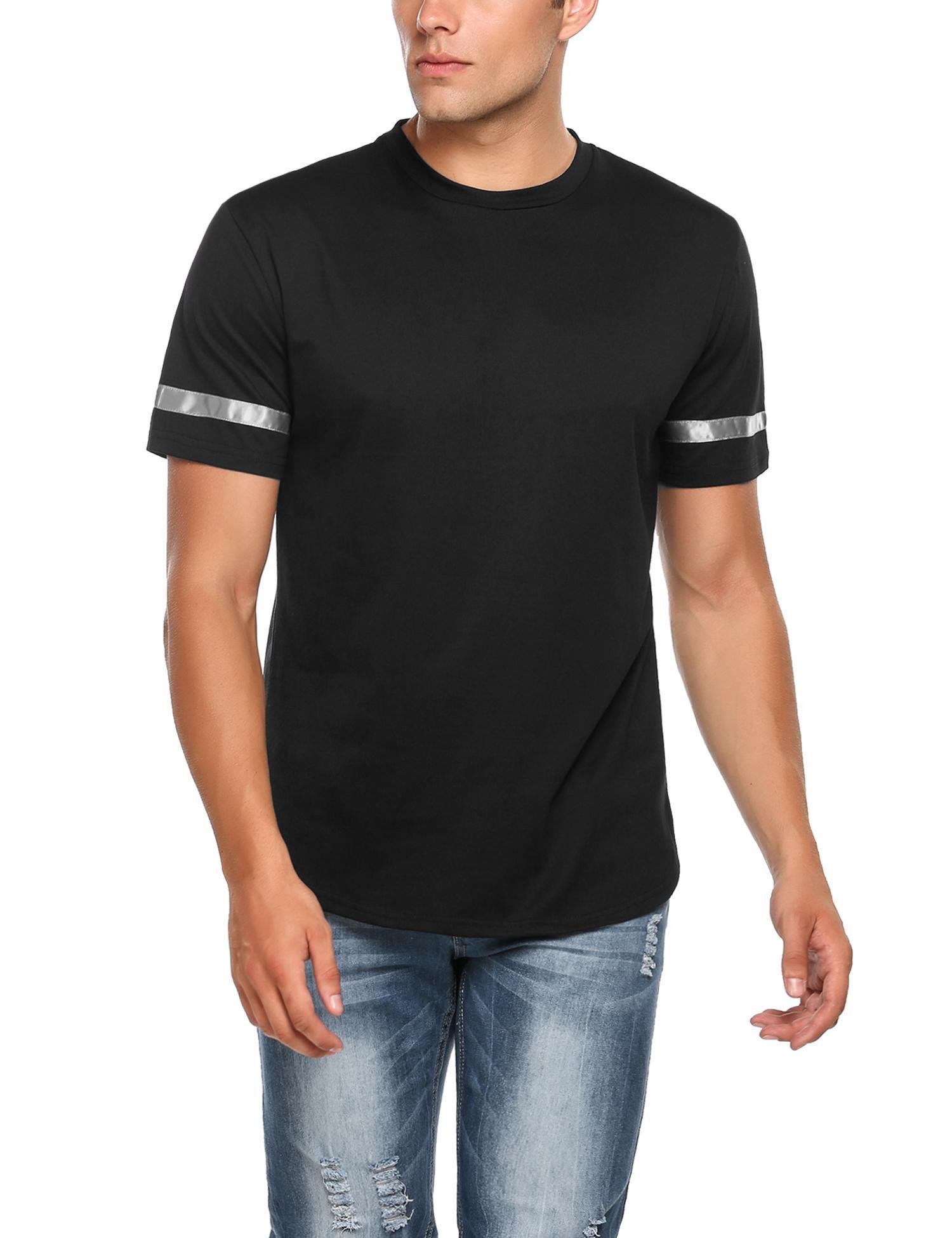 HOTOUCH Men\'s Crew Neck Rugged Outdoor Summer Short Sleeve Causal Stripes T-Shirt,Black,Small