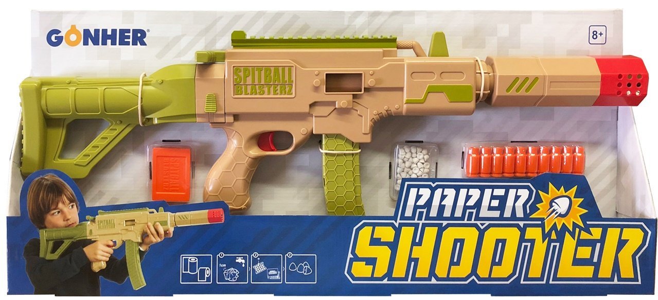 Gonher Splitball Paper Shooter Gun, Beige-Green Colour, 69.5 x 27 cms