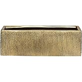 Royal Imports Flower Glass Ceramic Vase Decorative Centerpiece for Home or Wedding - Etched Rectangle Shape, 4"x12", Gold