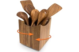 Yikaroeli 360° Rotating Utensil Holder, Acacia Wooden Utensil Holder, 7.2" Large Kitchen Utensil Holder Wood for Kitchen Counter, Used for Farmhouse Spatula Holder Countertop Decoration