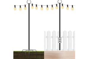 KELVINLUX String Lights Poles Outdoor 10.3FT, 2 Pack 2 in 1 Upgraded Metal Light Poles for Hanging String Lights, Outside Lighting Stand with Hooks for Wedding, Parties, Deck, Garden, Fence Decor