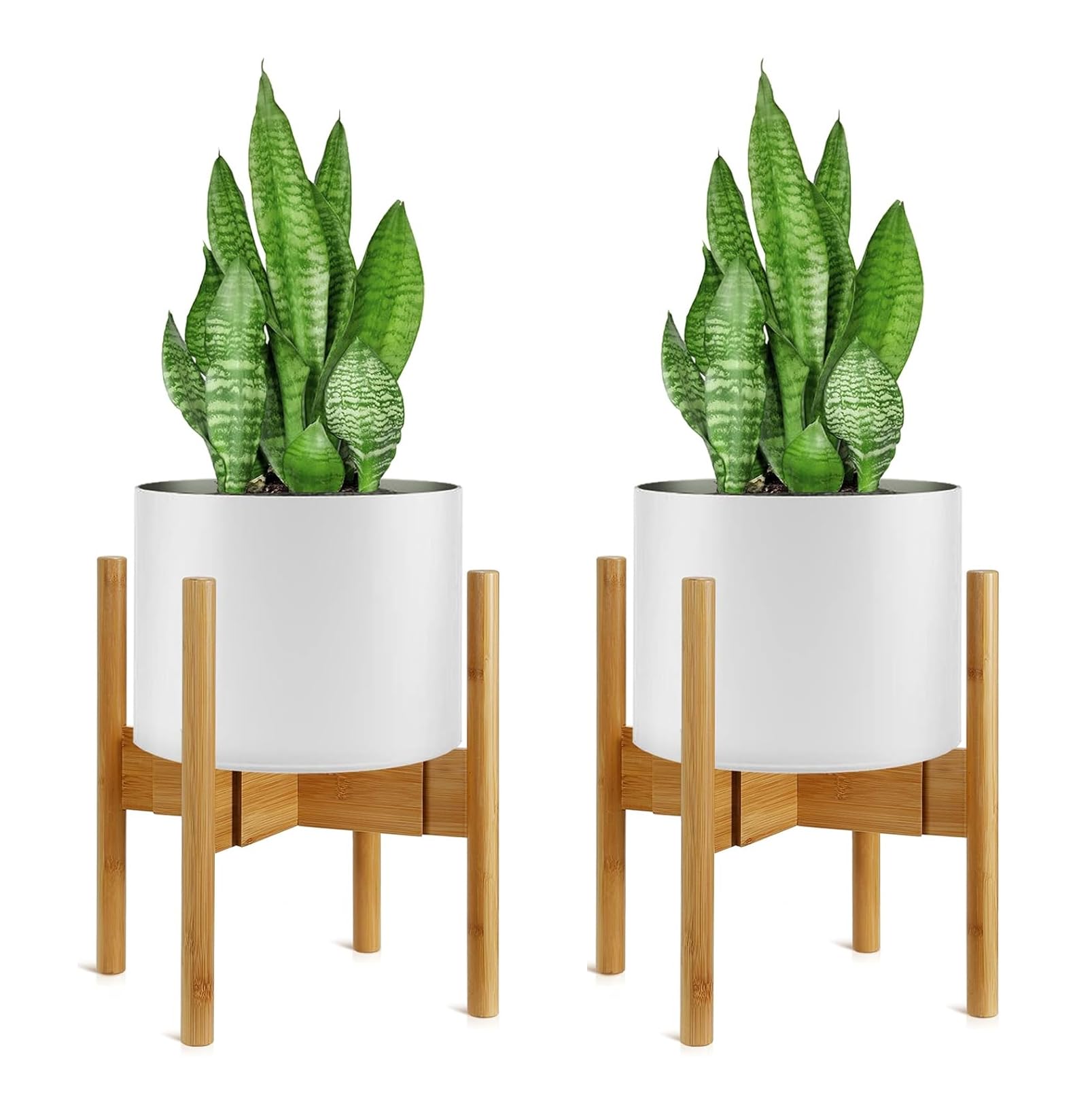 Gunolye 2 Set Adjustable Bamboo Plant Stand, Expandable Plant Holder,Flower Pot Display Stand,Modern Flower Potted Holder Rack for Indoor Outdoor,Fit 20-30 Centimeter Pots (Plant & Pot Not Included)