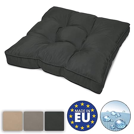 Beautissu Flair Lounge Outdoor Kissen wasserabweisend Sitzkissen 50x50x10 cm Graphitgrau Kissen für draußen Polster für Ratta