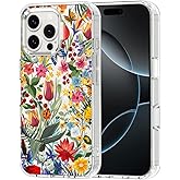 MOSNOVO for iPhone 16 Pro Max Case | Military Grade 6.6ft Drop Tested | Clear with in The Garden Design