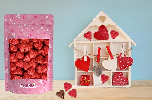 FRUIDLES VALENTINE’S DAY MILK CHOCOLATE HEARTS, PARTY BAG FILLERS, RED INDIVIDUALLY WRAPPED FOILS, KOSHER CERTIFIED (HALF-POUND)