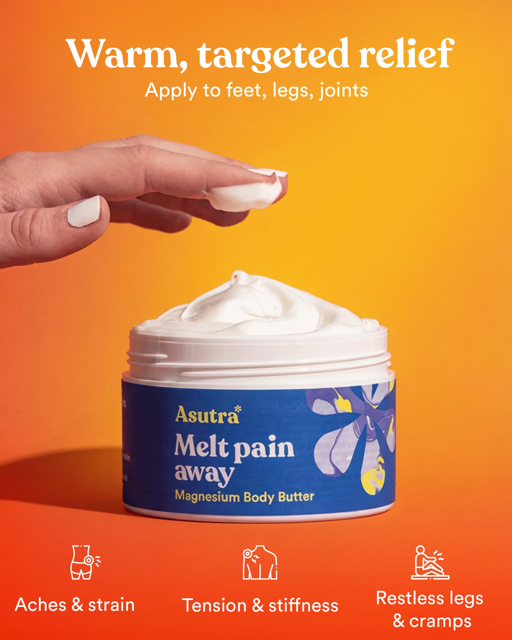 ASUTRA Melt Pain Away Magnesium Cream – Warming Capsaicin Formula for Leg Cramps, Muscle Tension & Nighttime Leg Relief – Fast-Absorbing, Non-Sticky Topical Magnesium Lotion for Feet & Body