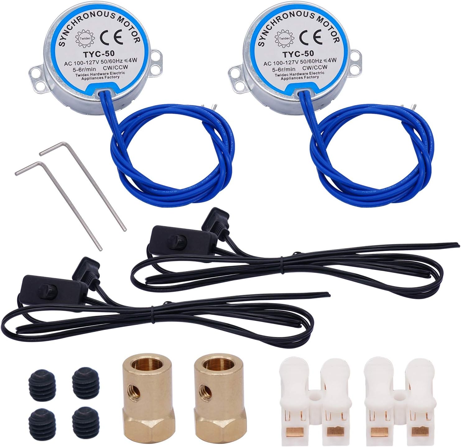 TWTADE 2PCS Electric Synchronous Synchron Motor Turntable motor Metal AC 100~127V 50/60Hz 4W 5-6RPM CW/CCW with 7mm Flexible Coupling Connector TYC-50 - - 