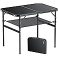 Anbte Folding Camping Table, 36" x 24" Portable Table Adjustable Height Max 28 inch Aluminum Folding Table with Storage Net, Lightweight, Portable Handle for Travel, Outdoor, Backyard (Black)