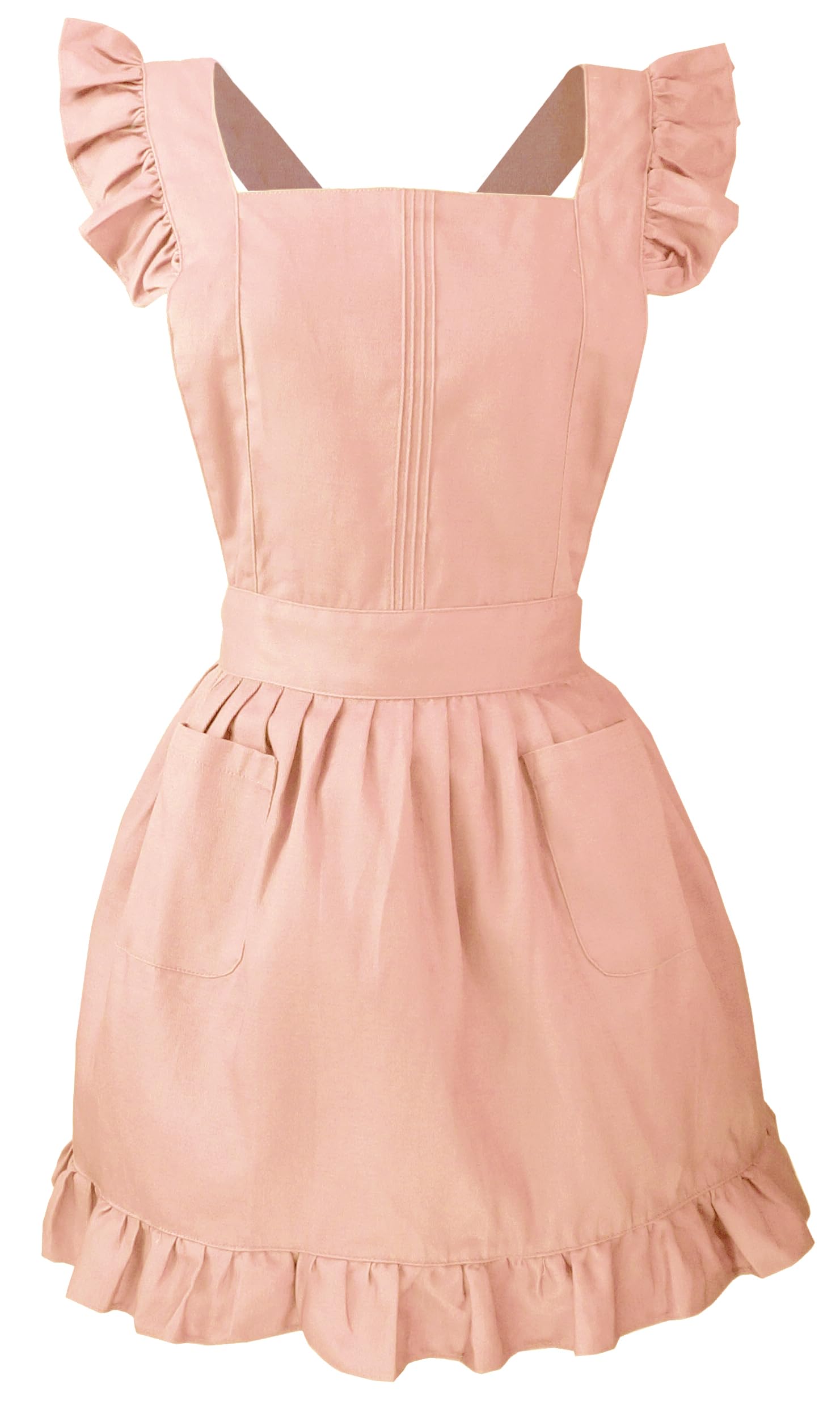 LilMents Retro Adjustable Ruffle Apron Kitchen Cooking Baking Cleaning Maid Costume (Light Peach)