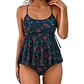 DaiLiWei Two Piece Tankini Swimsuits for Women Tummy Control Bathing Suit Flowy Modest High Waisted Swim Suits Teens Girls