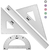 Mr. Pen- Metal Geometry Kit, 4 Pack, 45&deg; &amp; 30&deg;/60&deg; Set Squares | 6" Protractor &amp; 12" Ruler, Durable Metal Drafting Tools for Technical Drawing, Math, Engineering &amp; Architecture