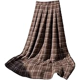 SHENHE Women's Vintage Plaid Pleated Maxi Skirt High Waist A Line Flowy Fall Preppy Skirt