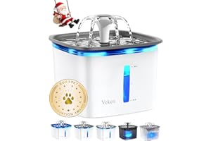 Veken Innovation Award Winner 95oz/2.8L Pet Fountain, Automatic Cat Water Fountain Dog Water Dispenser with Replacement Filters, Gifts for Christmas, Cats, Dogs, Multiple Pets (Grey, Plastic)