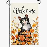 Dacawin Welcome Fall Garden Flag Black Cat Vertical Double Sided Yard Flags Autumn Leaves Butterfly Cute Pet Floral House Banner Outside Outdoor Lawn Seasonal Decoration 12 x 18 Inch