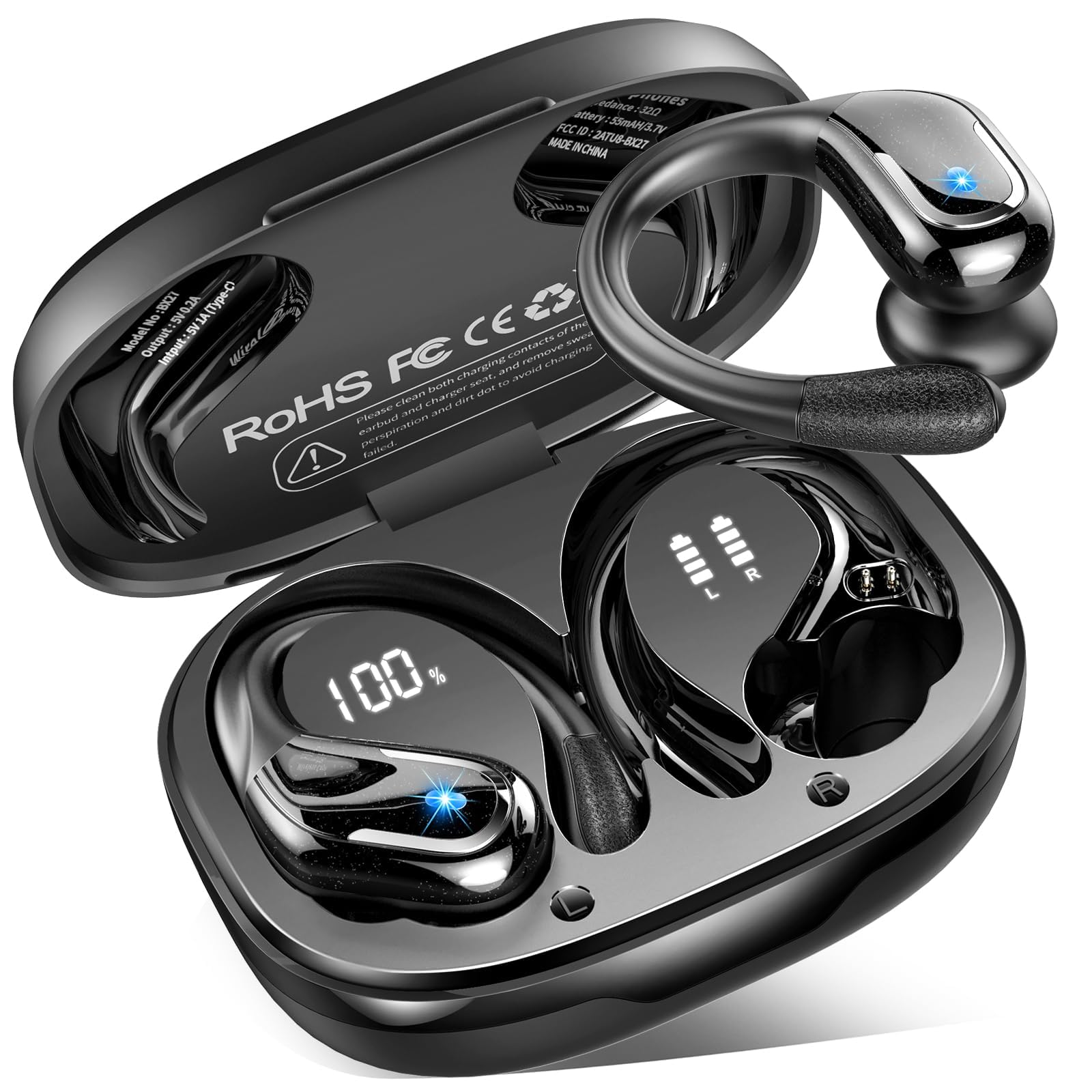 Photo 1 of Wireless Earbuds, Sport Bluetooth 5.4 Headphones 2026 New Bluetooth Earbuds with 75Hrs Stereo, 4 ENC Mic, Noise Canceling Over-Ear Buds with Earhooks, IP7 Waterproof Earphones for Workout/Running/Gym