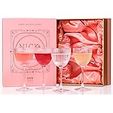SIPBYSOP Nick and Nora Cocktail Glasses - Pink Martini Glasses, Ribbed Coupe Glasses Set of 4, 5 Oz,Valentines Day Gifts For Her,Vintage Art Deco Glassware With Pink Gift Box