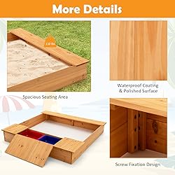 HONEY JOY Kids Sandbox, 49”x47” Cedar Wooden
