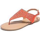 DREAM PAIRS Women's Rhinestone Casual Wear Cute Gladiator Flat Sandals Beach Dressy T-Strap Thong Sandals